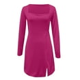 thumbnail image 3 of QHFBli Womens Square Neck Bodice Dress Long Sleeve Side Slit Flare Mini Dresses, 3 of 4
