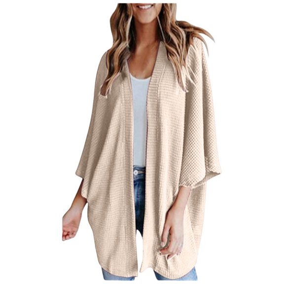 Womens Lightweight Cardigan Knit 3/4 Batwing Sleeve Cardigan Casual Soft Open Front Cardigan Beach Cover Up Top Womens Sweaters Fall Cardigan Fall Cardigans Light Cardigans for Women Summer Tan