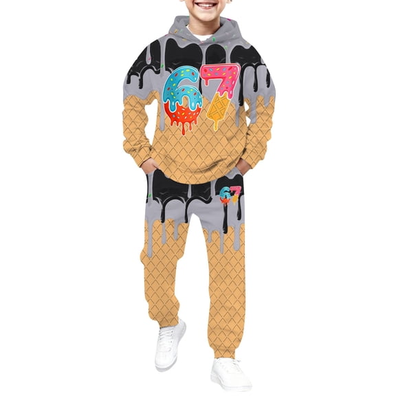 Angala Boys Ice Print Sweatsuit 2Pcs Clothing Sets Cute Preppy Ice Print Drip Baseball Hoodie And Pants Cute Cozy Children Dailywear 2-3 Years