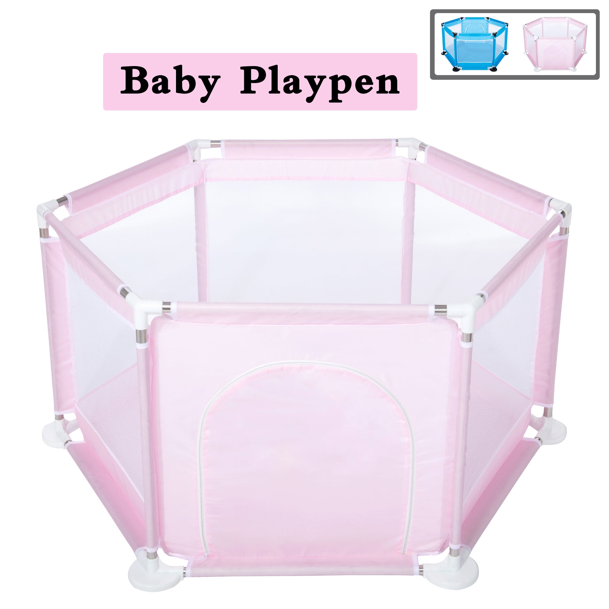 Kids 6-Panel Playpen Portable Washable Play Center Fence with Breathable Mesh for Babies Toddler Newborn Infant,Indoor and Outdoor Black One Size