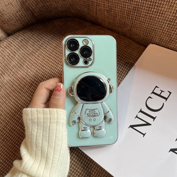 Funda con soporte plegable de astronauta galvanizada para iphone 11 12 13 Pro Max 14 pro x xr xs 7 8plus, funda protectora de película de cristal para cámara Tan Jianjun unisex