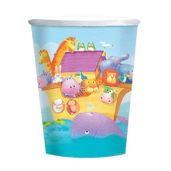 Various Baby Shower 'Two by Two' Noah's Ark 9oz Paper Cups, Pink Rainbow, Set of 8