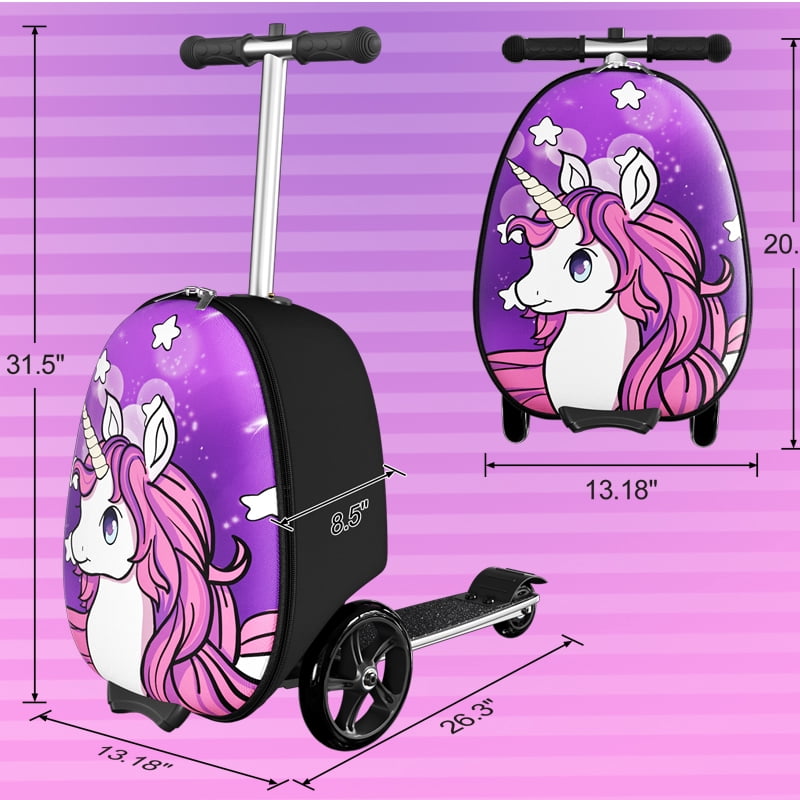 EAYSG 2-in-1 Kids Scooter Luggage with LED Lights,Ride-On Carry-On Suitcase for Children Ages 5-12, Foldable, Lightweight Travel Suitcase,Purple