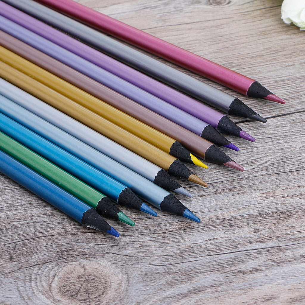 12Pc Metallic Non-toxic Colored Pencil Drawing Sketching Painting Stationery Set 