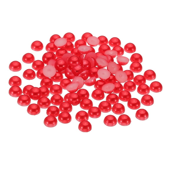 Uxcell 600Pcs Flatback Pearls Beads for Crafting, 8mm Half Round Resin Beads Flatback Pearls for Nail Charms, Red