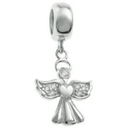 QUEENBERRY Rhodium-plated Sterling Silver Clear Cubic Zirconia Angel European Style Dangle Bead Charm Fits Pandora