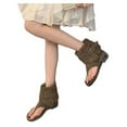 thumbnail image 4 of Miqool Womens Suede Thong Ankle Boot Sandals Open Toe Low Block Heel T-Strap Sandals Summer Western Fashion Booties with Belt Buckle, 4 of 9