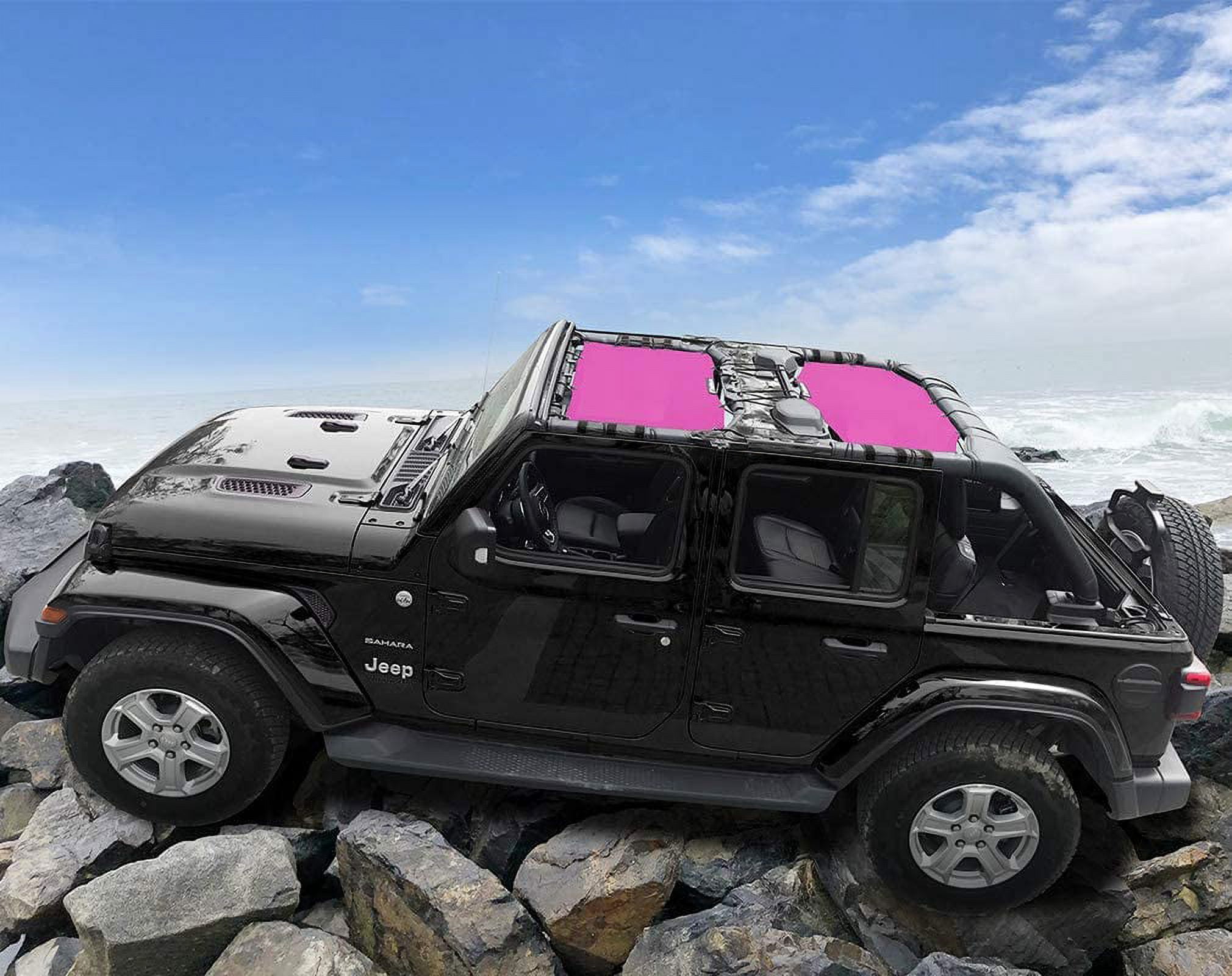 Shadeidea Jeep Wrangler Sun Shade JL Top Sunshade Front and Rear 2 piece-Pink Mesh Screen Sunshade JLU Unlimited 4 Door 2018-Current New Model Cover UV Blocker with Grab Bag-10 Years Warranty