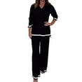 thumbnail image 1 of Ladies Casual Solid Color Knitted Long Sleeve Pants Suit - Soft Imitation Fabric Two Piece Set, Loose Elastic Design for Spring/Autumn/Winter, Suitable for Daily/Party/Holiday, 1 of 7