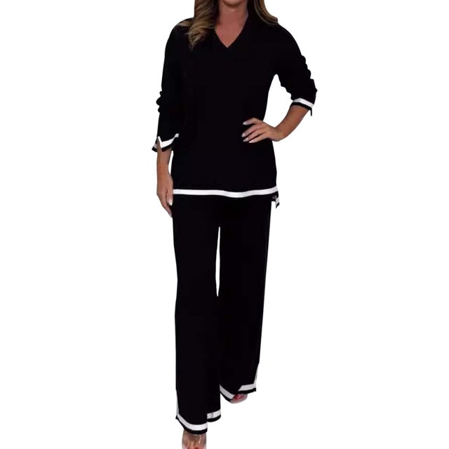 Ladies Casual Solid Color Knitted Long Sleeve Pants Suit - Soft Imitation Fabric Two Piece Set, Loose Elastic Design for Spring/Autumn/Winter, Suitable for Daily/Party/Holiday