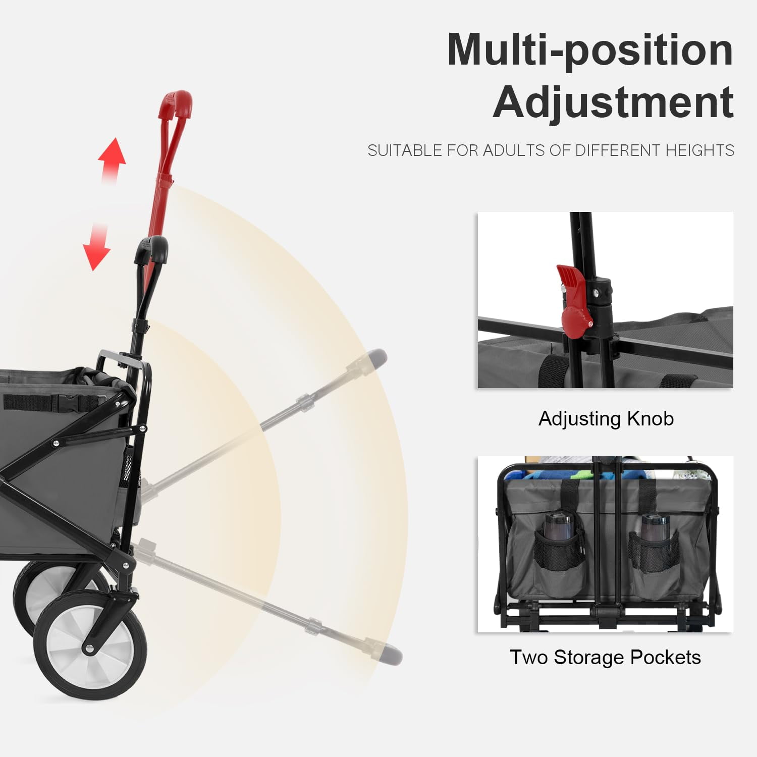 Collapsible Wagon Cart Folding Wagon Heavy Duty Utility Beach Wagon Portable Foldable Garden Cart with All-Terrain Wheels& Adjustable Handle , Grey