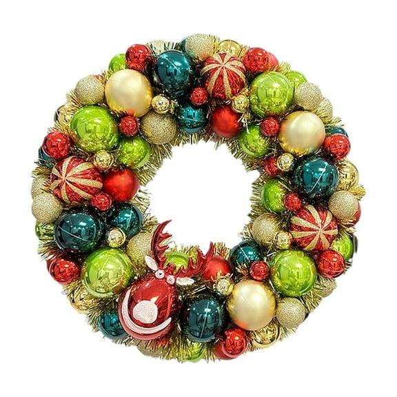 14.5" Christmas Wreaths with Reindeer and Balls, Sparkly Xmas Wreath for Frontdoor Wall Home Office Store