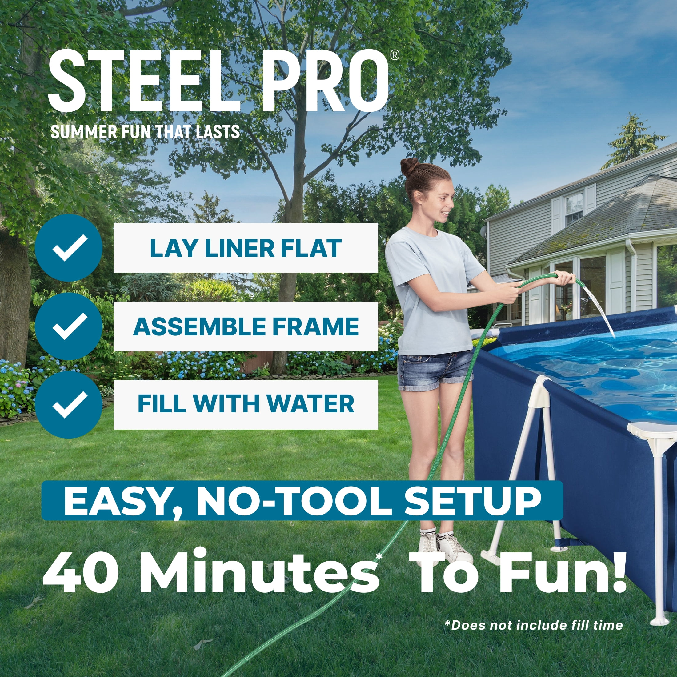 Bestway Steel Pro 9.8' x 6.6' x 26\" Metal Frame Above Ground Pool, Filter Pump & Cartridge