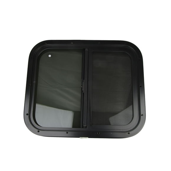 RV Window Aluminum Alloy Rounded Acrylic Insulating Glass, Push Pull Window Frame, 24.8 X 20.87in, with Black Powder Coating, for Campervan Trailer RV
