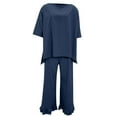 thumbnail image 6 of Women's Trousers Suit Women Linen 2 Piece Pants Suit For Women Cotton Linen Sets Outfits Long Sleeve Shirts Wide Leg Trousers,Blue Women's Trousers Suit XL, 6 of 8
