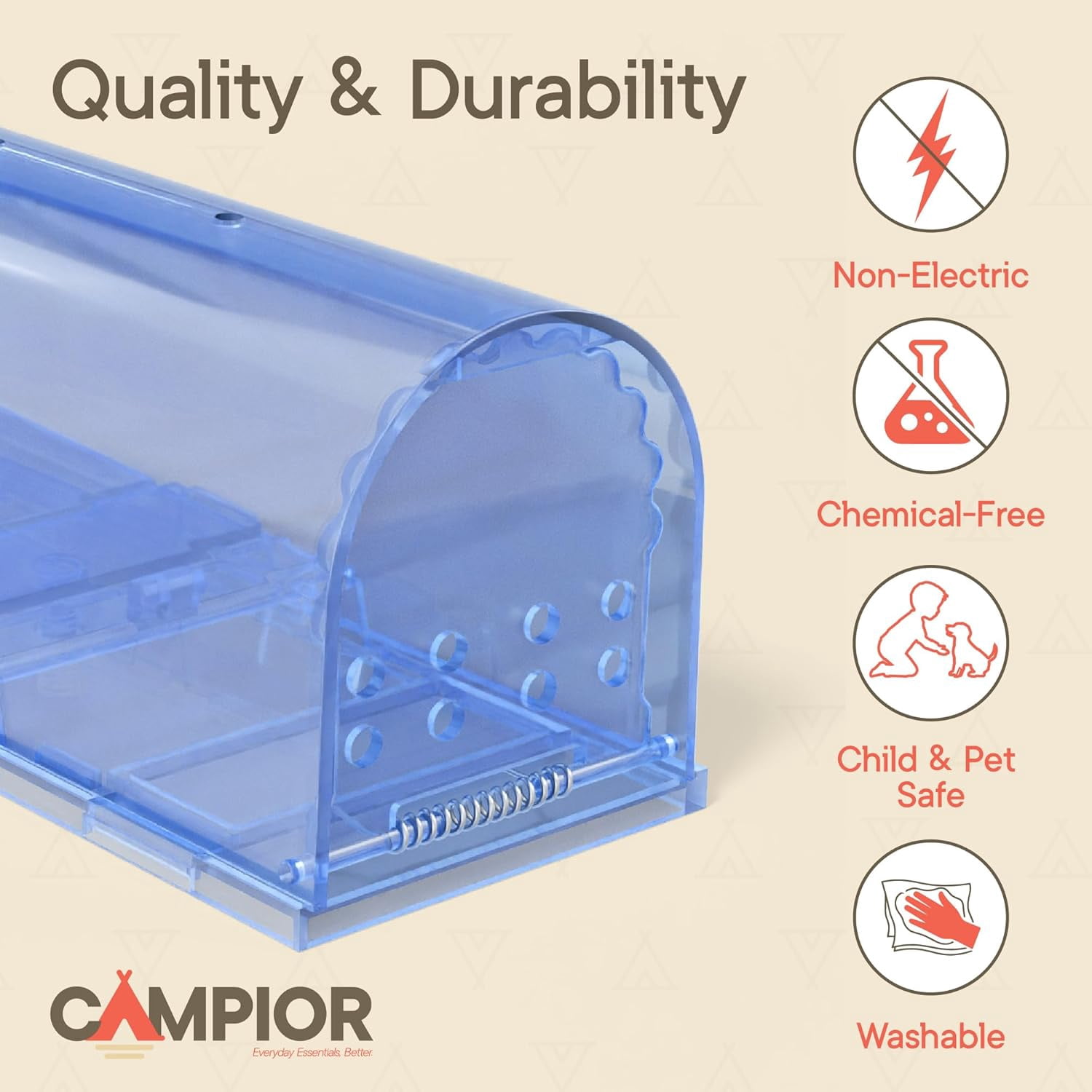 Campior Humane Mouse Trap, Pack of 6, Live Catch & Release for Indoors & Outdoors, Plastic Mouse Cage with Spring Door & Cleaning Brush, Blue