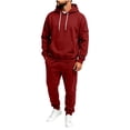 thumbnail image 2 of Fleece Tracksuit Mens Full Set 2-Piece Hooded Sweatshirt and Joggers Activewear Solid Color Hoodies Bottoms Track Suits for Men Fall Winter Hoody Jogging Pants Sets Gym Running Sportswear Red L, 2 of 7