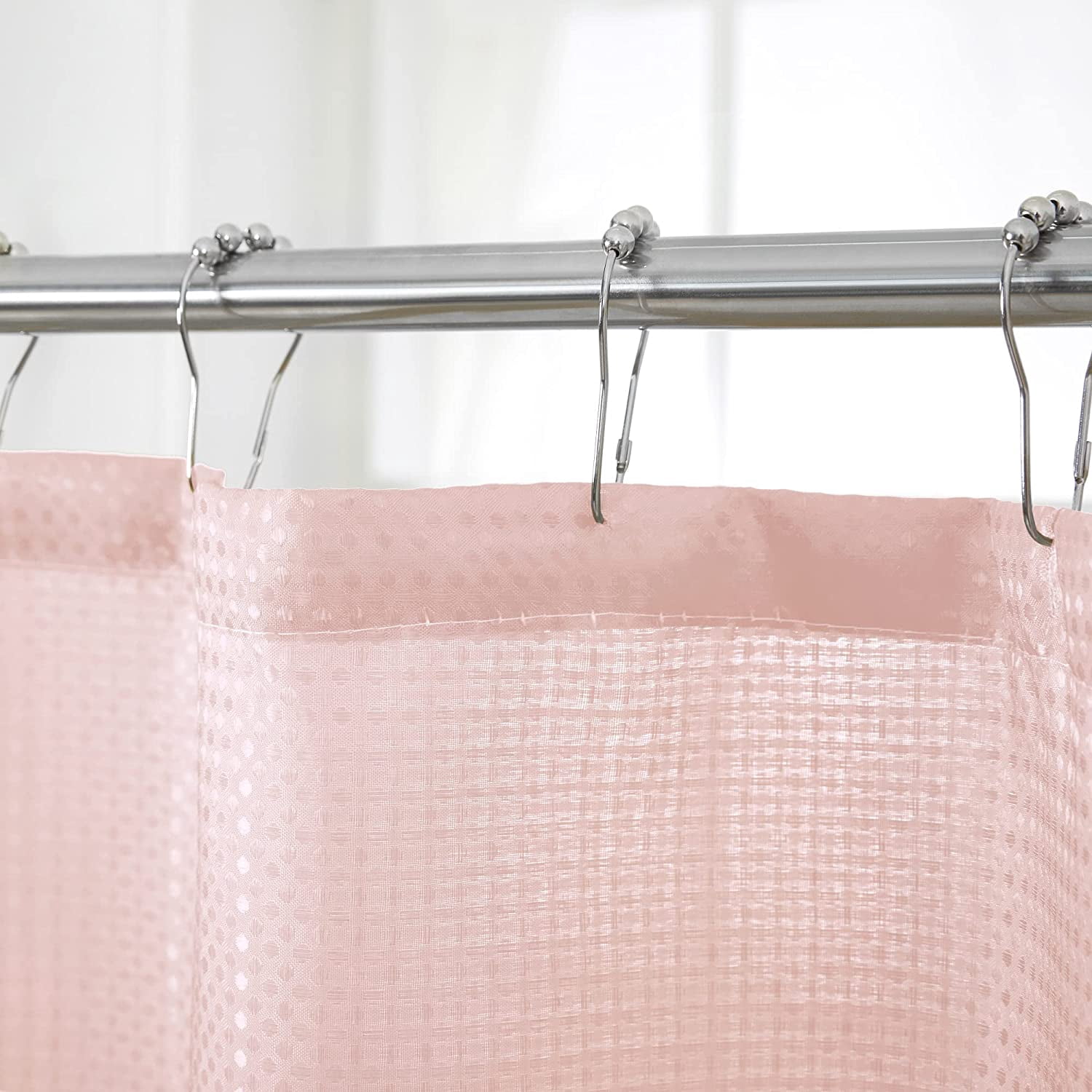 15 Piece Bathroom Shower Curtain Set with Matching Memory Foam Bath Rugs. 2 Solid Rose Pink Beige Color Modern Design None-Slip Bath Mats Includes12 Roller Ball Hooks Style Carrie (Lite Rose Pink)