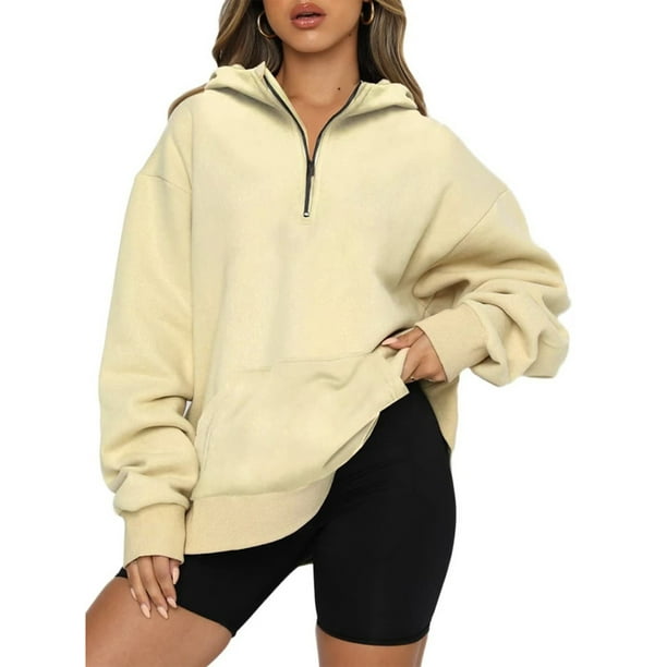 Sudaderas con capucha para mujer con media cremallera de gran tamaño con capucha y trajes de moda de otoño Y2k ropa de color sólido de manga larga