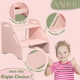 thumbnail image 6 of Jouetondream Two Step Stools, Bamboo Step Stool for kids, Non-Slip Toddler Stool with Handles for Bathroom, Bedside, kitchen, Living room, Pink, 6 of 8