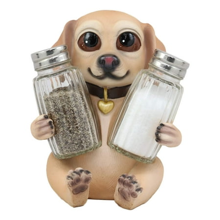 Ebros Pup And Spice Cute Wide Eyed Labrador Puppy Dog Glass Salt And Pepper Shakers Holder Figurine Whimsical Cartoon Pet Fawn Labradors Decor Statue