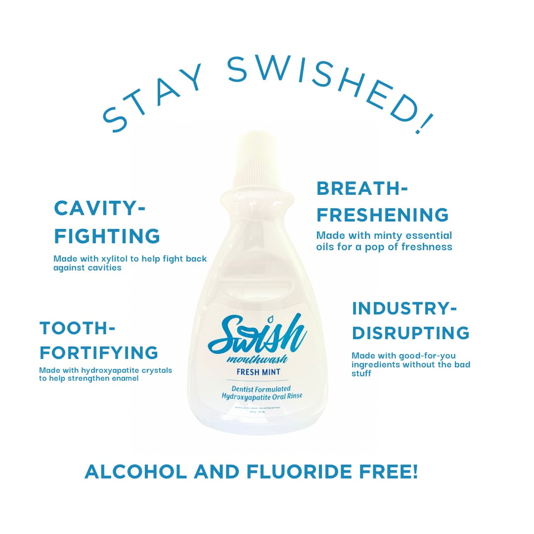 Swish Mouthwash Fresh Mint Enamel-Safe Alcohol-Free Mouthwash with Xylitol, Fresh Mint, 473 mL