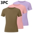 thumbnail image 5 of SGFCWSX Girls T Shirt 3 Pack Ribbed Knit Short Sleeve Crew Neck Slim Fit Cropped Casual Soft Basic Kids Daily Wear Tee Tops Khaki Size 7/8, 5 of 5