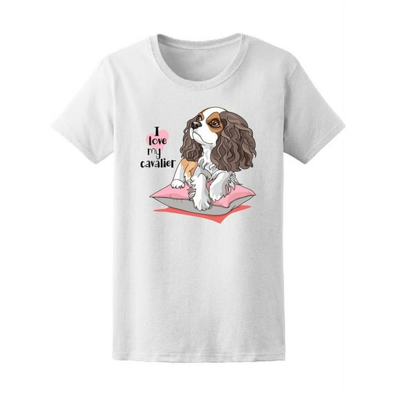 Cavalier Spaniel Pink Pillow T-Shirt Women -Image by Shutterstock, Female x-Large