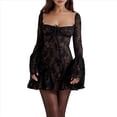 thumbnail image 2 of Vestido Mini de Mujer 2025 con Escote Cuadrado y Larga, Corte A, Corto. Negro S, 2 of 10