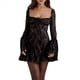 thumbnail image 2 of Vestido Mini de Mujer 2025 con Escote Cuadrado y Larga, Corte A, Corto. Negro M, 2 of 10