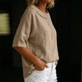 thumbnail image 6 of Womens Shirts Boat Neck Half Sleeve Linen Blouse Casual Loose Fit Solid Color Cotton Linen Summer Lightweight Tops Khaki S, 6 of 7