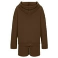 thumbnail image 4 of Women Solid Color 2 Piece Outfits Hoodie Short Set Oversized Sweatshirt Shorts Sweatsuit Pullover Fashion Casual Shorts Set,Brown Women'S Blended Shorts M, 4 of 5
