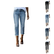 Capri Pants for Women 2025 Capri Jeans High Waist Summer Fashion Straight Leg Raw Hem Denim Womens Cropped Pants