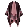 thumbnail image 2 of WTXUE Poncho Shawl Boho Cardigans Travel Plaid Shawl Open Front Cape Warm Oversized Sweaters Casual Cardigan Shawls Fall Winter Blanket Shawl Wraps Knitted Poncho Color Block Sweater Coffee One Size, 2 of 9