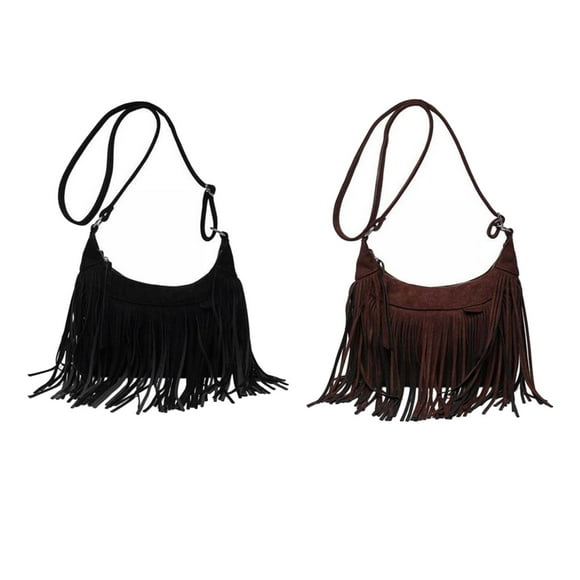 2x bolsos con borlas para mujer, bolsos de hombro de estilo Vintage, bolso con flecos, correa , monedero, almacenamiento para y viajes Negro y marrón Colco Bolso con borlas