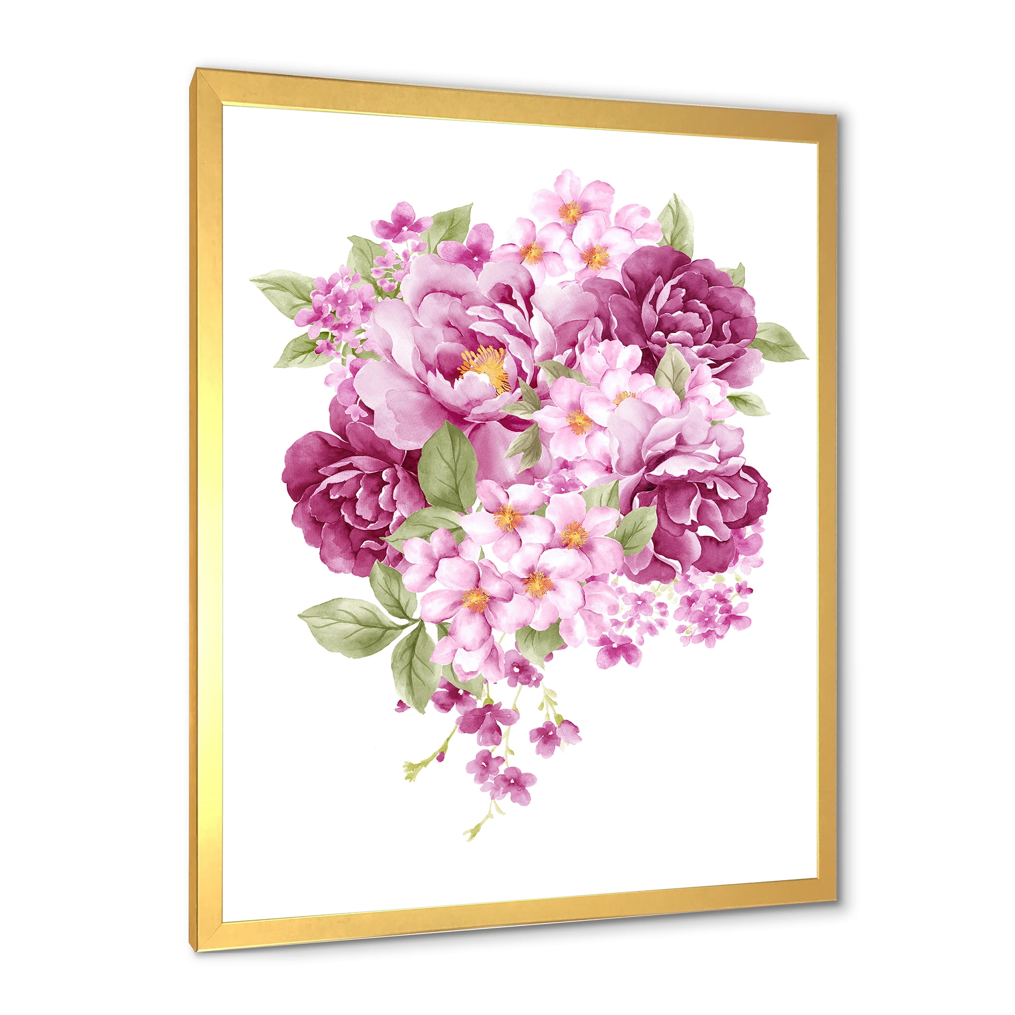 Designart 'Bouquet Of Pink Retro Flowers' Traditional Framed Art Print