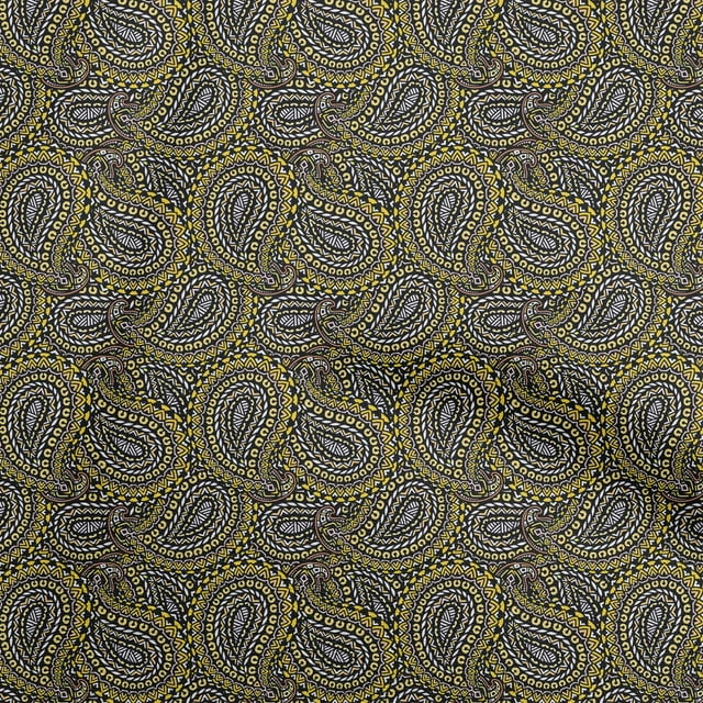 oneOone Polyester Spandex Gamboge Yellow Fabric Asian Paisley Block Craft Projects Decor Fabric Printed By The Yard 56 Inch Wide