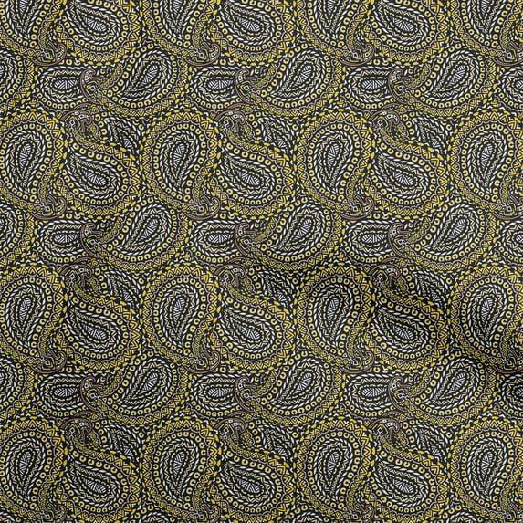 oneOone Cotton Cambric Gamboge Yellow Fabric Asian Paisley Block Craft Projects Decor Fabric Printed By The Yard 42 Inch Wide