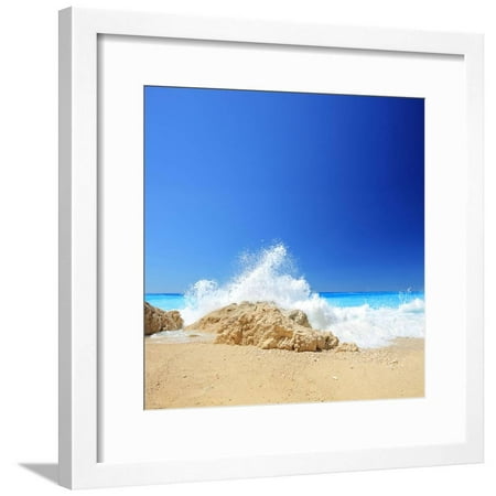 Sea Wave on a Sandy Beach Porto Katsiki in Greece, Lefkada, Shot with a Tilt and Shift Lens Framed Print Wall Art By (Best Canon Tilt Shift Lens For Architecture)