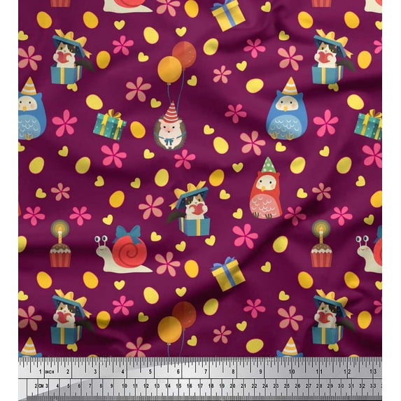 Soimoi Poly Georgette Fabric Floral,Gift Box & Cute Animals Cartoon Print Fabric by The Yard 42 Inch Wide