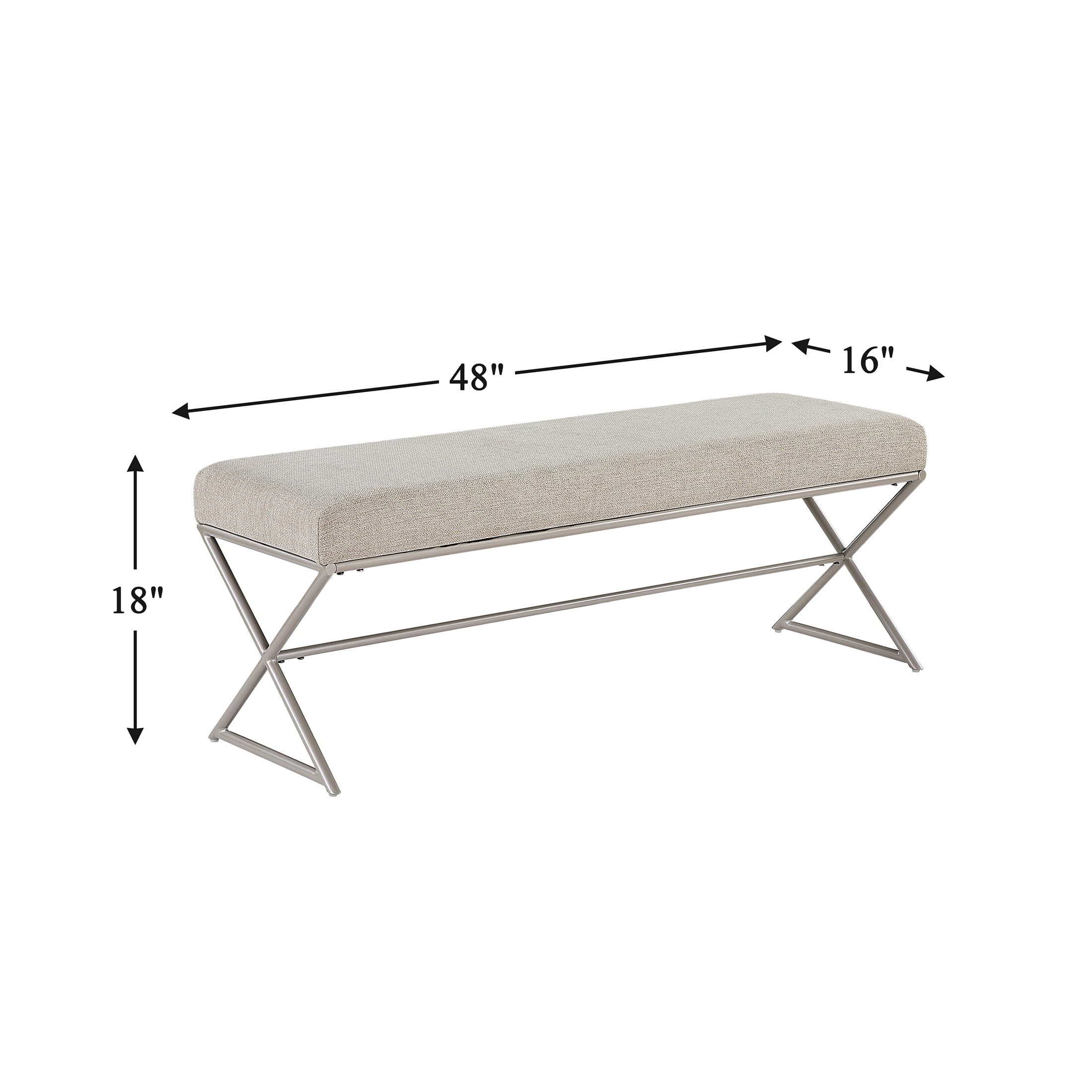 OakvillePark Crestmarsh Metal Frame Chenille Bench, Taupe