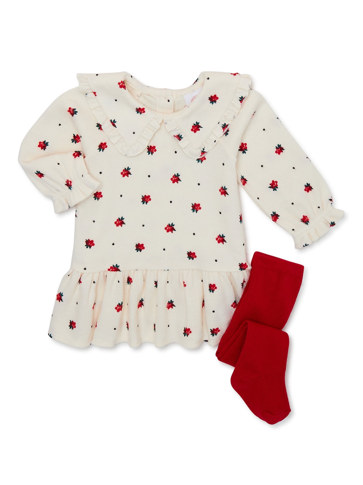 Wonder Nation Baby Girl Dress and Tights Outfit Set, 2Piece, Sizes 0/3