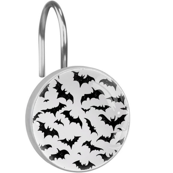 Black Halloween Bats Shower Curtain Hooks Round Crystal Glass, Set of 12 Shower Curtain Rings - Shower Hooks for Curtain Shower Rings