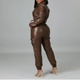 thumbnail image 3 of Wensltd Womens Outfits Solid Color Leather Trousers Multi-pocket Suit, 3 of 3