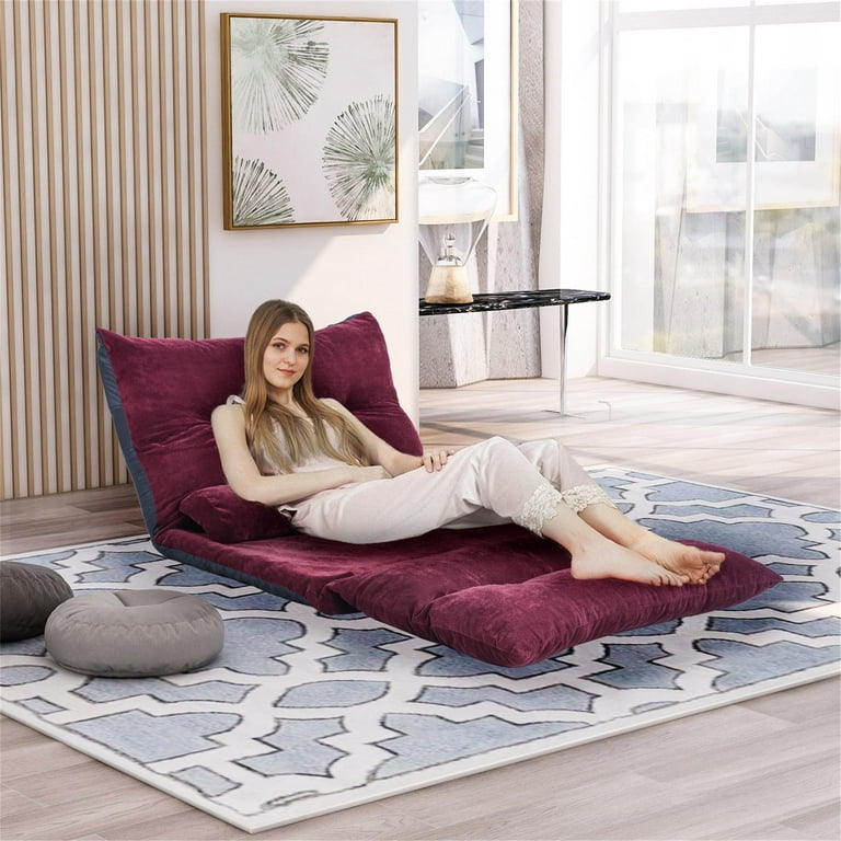 Arcticscorpion Modern Folding Floor Sofa Bed, 2 Pillows, Adjustable Back  Support, Polyester, Burgundy Finish