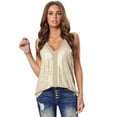 thumbnail image 1 of Camisola sexy con cuello en V profundo y lentejuelas brillantes para mujer (Beige, M), 1 of 2