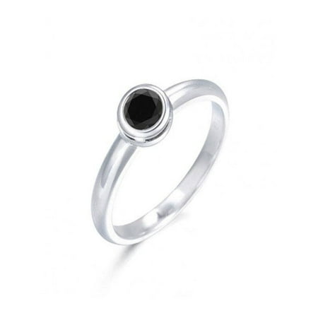 - Bezel set Round Black Diamond Solitaire Engagement Ring for Women in 14k White Gold