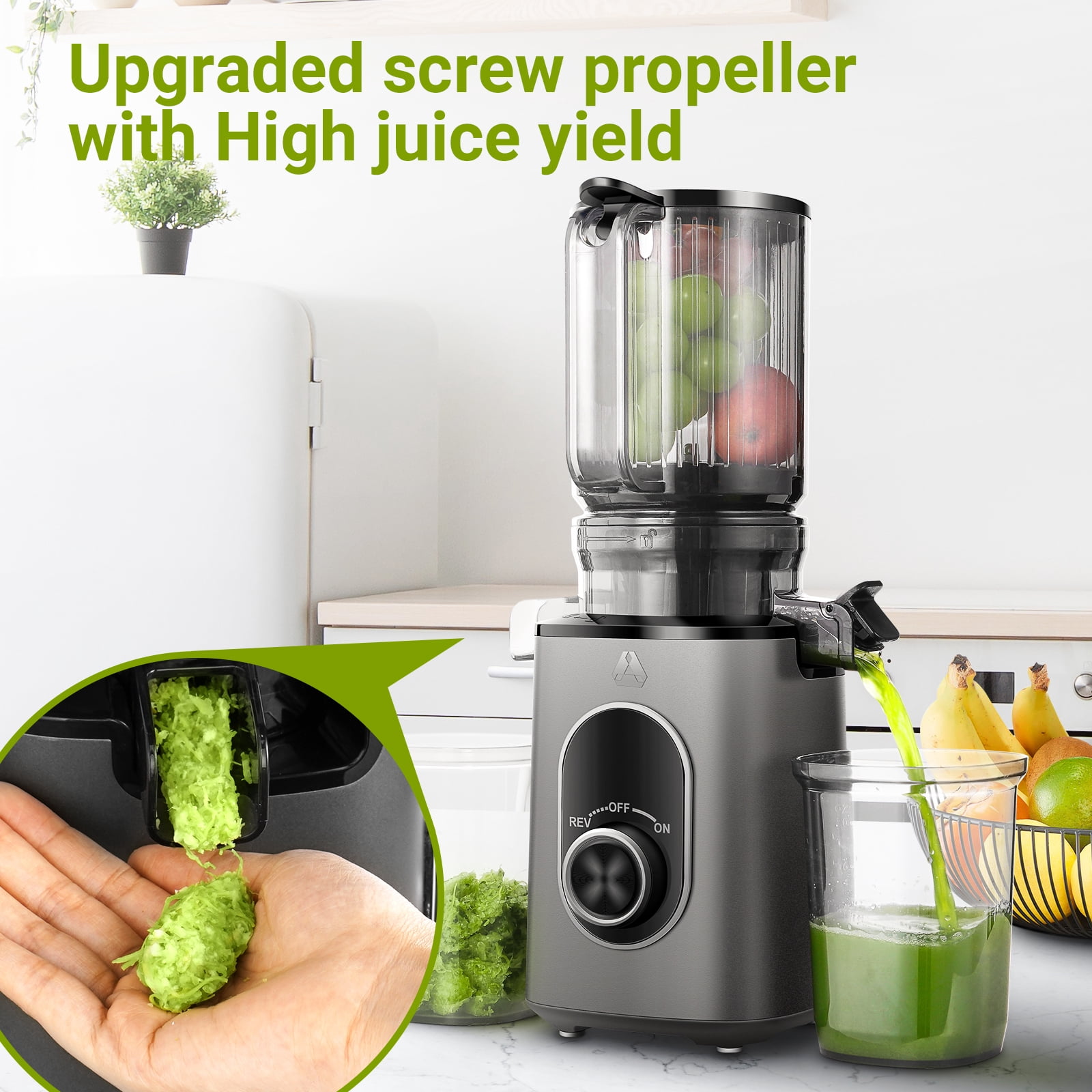 Sunmaki Juicer Machine, Portable Cold Press Juicer with 4.3" Large Feed Chute for Fruits and Vegetables,Easy to Clean 100W, Grey