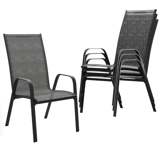 JUSTLET Patio Dining Chairs Set of 4, Outdoor Stackable Armrest Chairs Space Saving, Gray