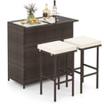 thumbnail image 1 of Gymax Set of 3 Patio Bar Set w/ Tempered Glass Tabletop 2-Tier Storage Removable Cushions, 1 of 8